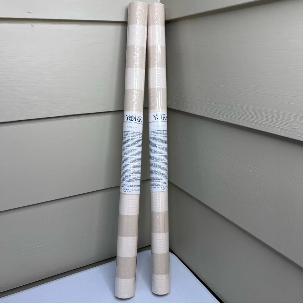 York Wallcovering PD9338 R17 Stripe Solid & Silver Cream Beige Wallpaper 2 New